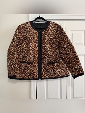 Talbots Plus Animal Print Full Zip Lightweight Quilted Jacket Size 3X